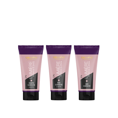 Набор шампунь, бальзам, маска для сияния и блеска волос "DeMira Professional" LUMIÈRE Illuminating, 90 мл