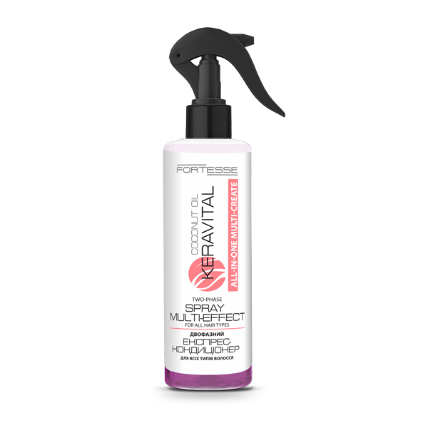 Двухфазный спрей-мультиэффект "FORTESSE" KeraVital Multi-Create с кокосовым маслом и UV-фильтром, 200 мл.