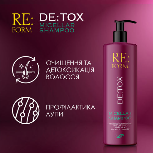 RE:FORM Мицелярный шампунь DE:TOX очищение и детоксикация волос, 400 мл