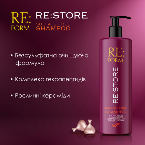 RE:FORM Наповнюючий безсульфатний шампунь "RE:STORE" відновлення і заповнення волосся, 400 мл